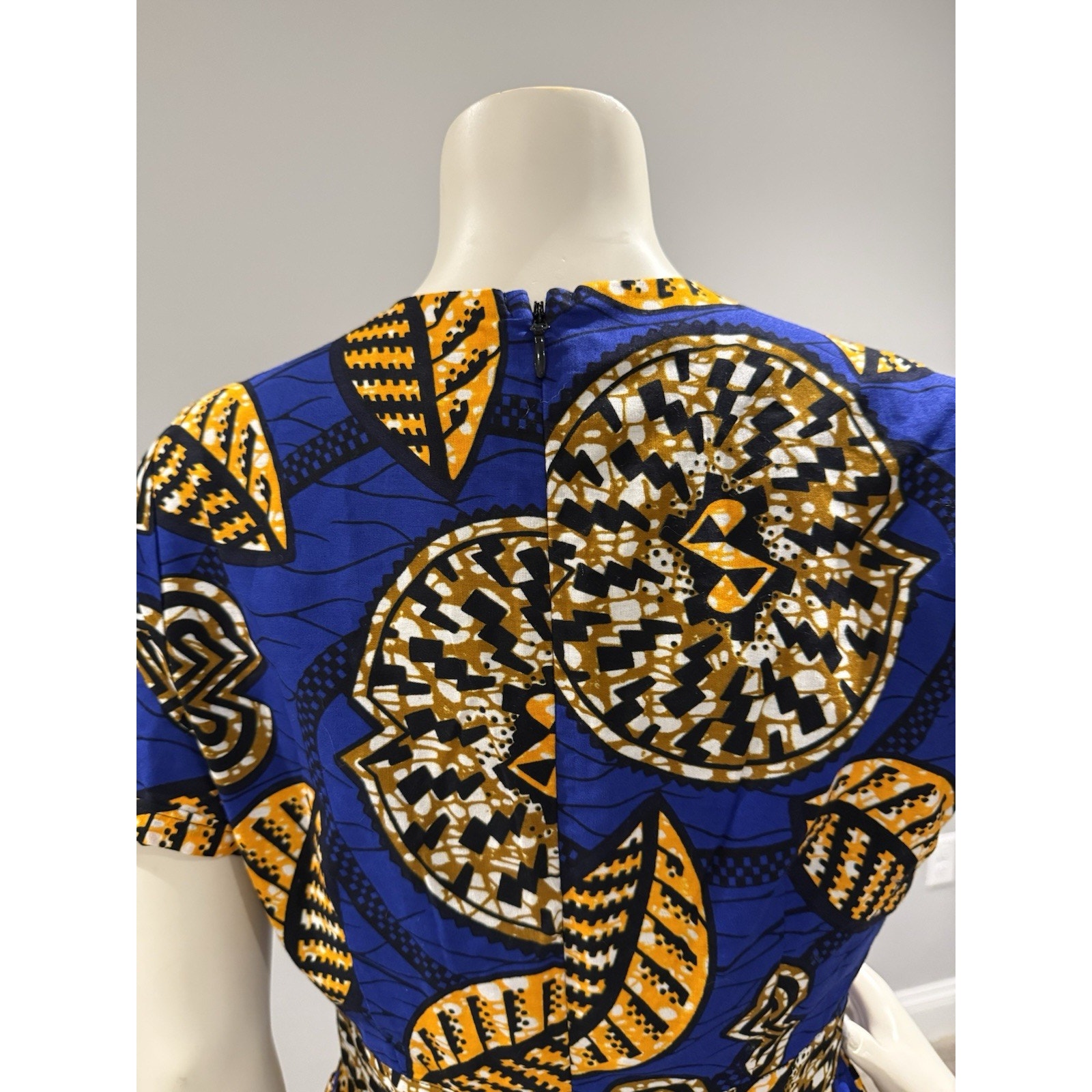 Nwt Ofuure Medium Bold Dress 100% Cotton Geometric Print Blue Orange Pockets — image 7 of 8